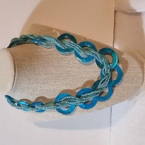 Turquoise and clear sea bead necklace with dyed shells